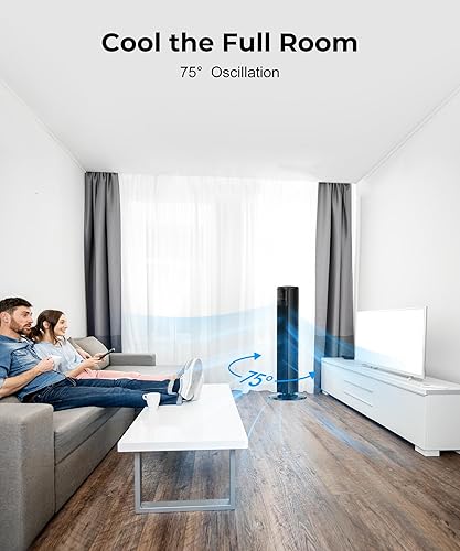 Miniatura 6 de Ventilador de torre para dormitorio, ventilador de piso silencioso con control remoto, ventiladores oscilantes de 90 con 4 velocidades, 4 modos,