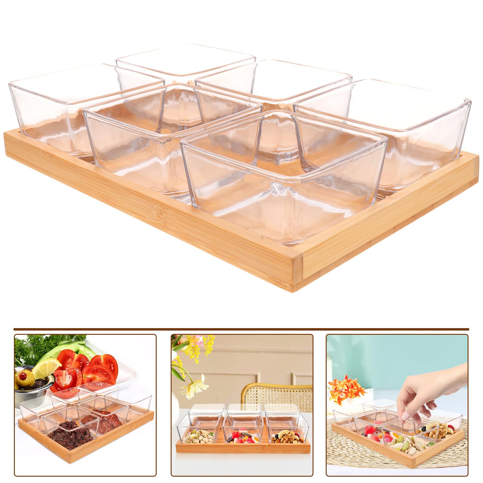 SOLUSTRE Plateau à Collation Compartimenté 6 Pièces et Verre
