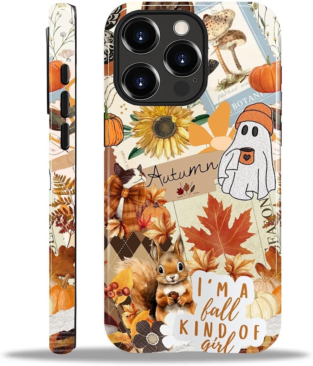 for iPhone 15 Pro Case, Shockproof 2-in-1 Double Protective Cover for Women Girls Men Boys, Anti-Scratch Stylish Phone Case Aesthetic, Cozy Autumn Collage