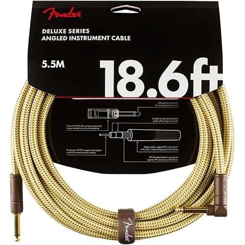 Fender Deluxe Series Instrument Cable, Guitar Cable, Guitar Accessories, Straight/Angle, Tweed, 18.6ft