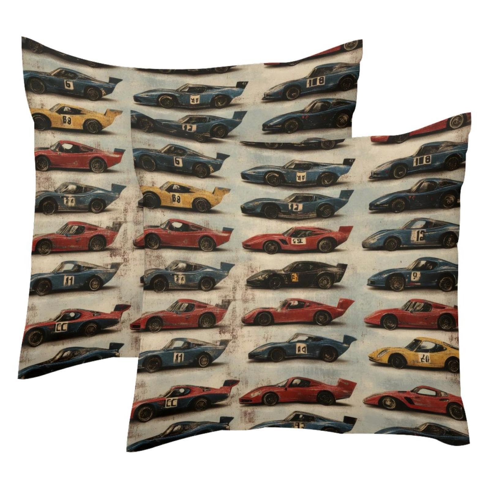 Fundas de almohada de terciopelo suave de doble cara con diseño Rows of Vintage Racing Cars