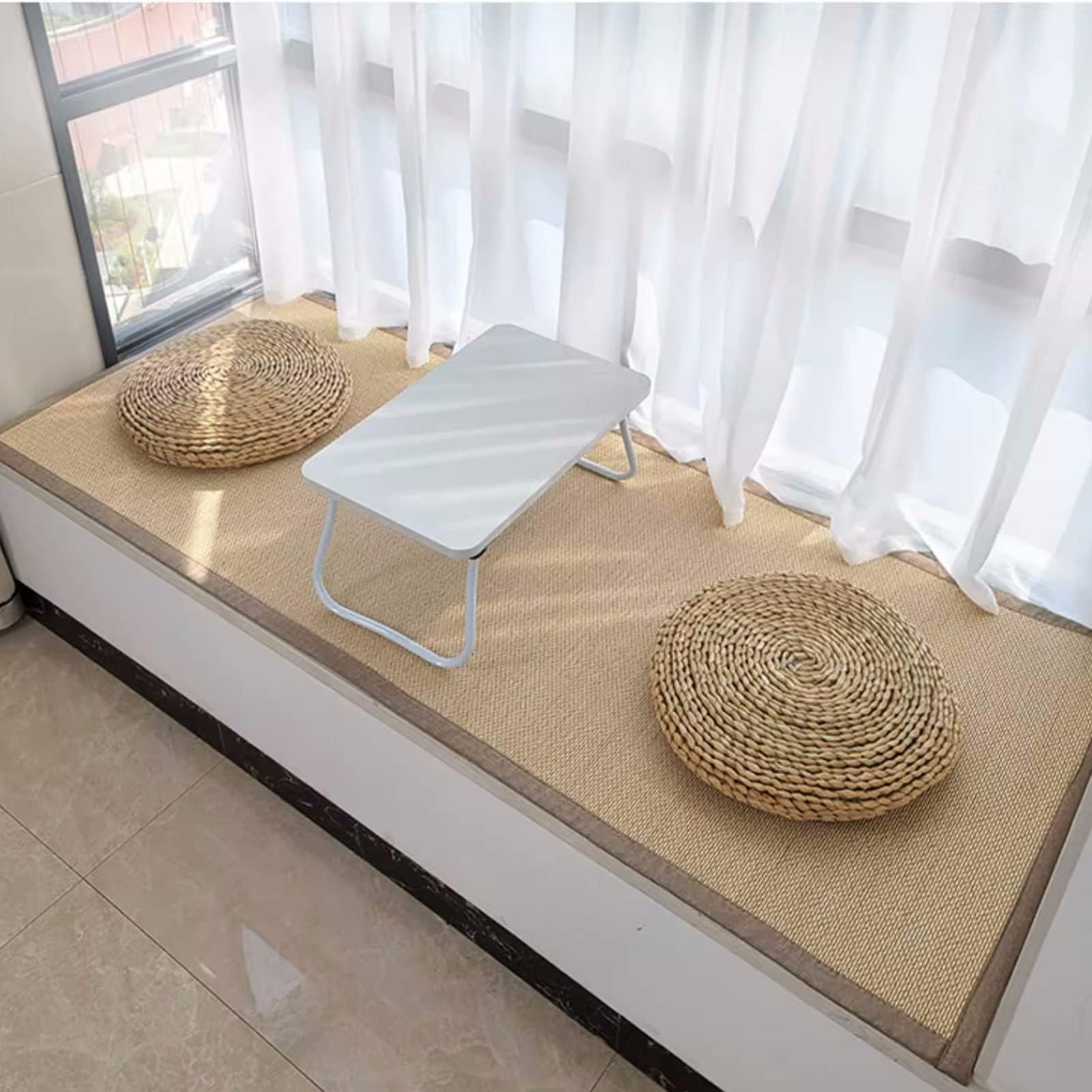 Jute-Teppich – Baumwoll-Bordüre mit Fischgrätenmuster, natürliches Flachgewebe, Läufer für Wohnzimmer, Küche, Flur – und Sisal-Teppichmatte