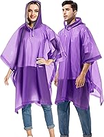 Vista 64 de Paquete de 2 ponchos de lluvia para adultos, reutilizables, impermeables, de supervivencia, emergencia, resistente, con capucha con cordón Azul