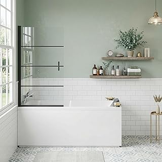 Bathtub Glass Shower Door 30" x 55", Pivot Swing Hinged Tub Shower Screen, 180° Rotation, 1/4" Tempered Glass, Matte Black Finish