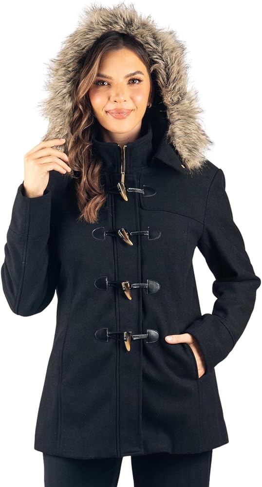 Amazon.com: Alpine Swiss Duffy Womens Black Wool Coat Fur Trim