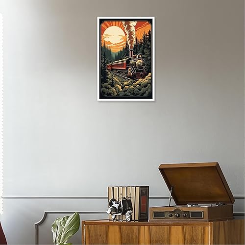 Miniatura 4 de Pósteres vintage de tren de vapor de tren en el bosque al atardecer, arte de pared retro nostálgico de los años 90, pintura para sala de estar,