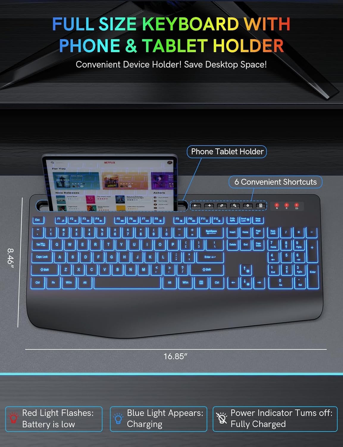 Ergonomic design of the keyboard with wrist rest