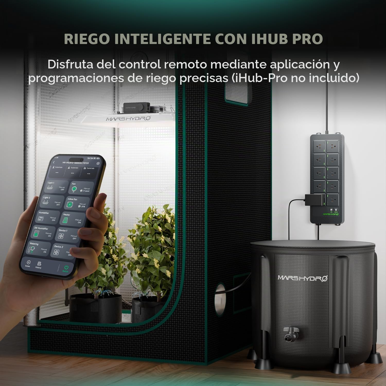 MARS HYDRO 2025 kits de riego por goteo automático con balde plegable de 5 l, bomba de agua mejorada de 24 W, 8 emisores de goteo de jardín para interiores, césped, invernadero, patio