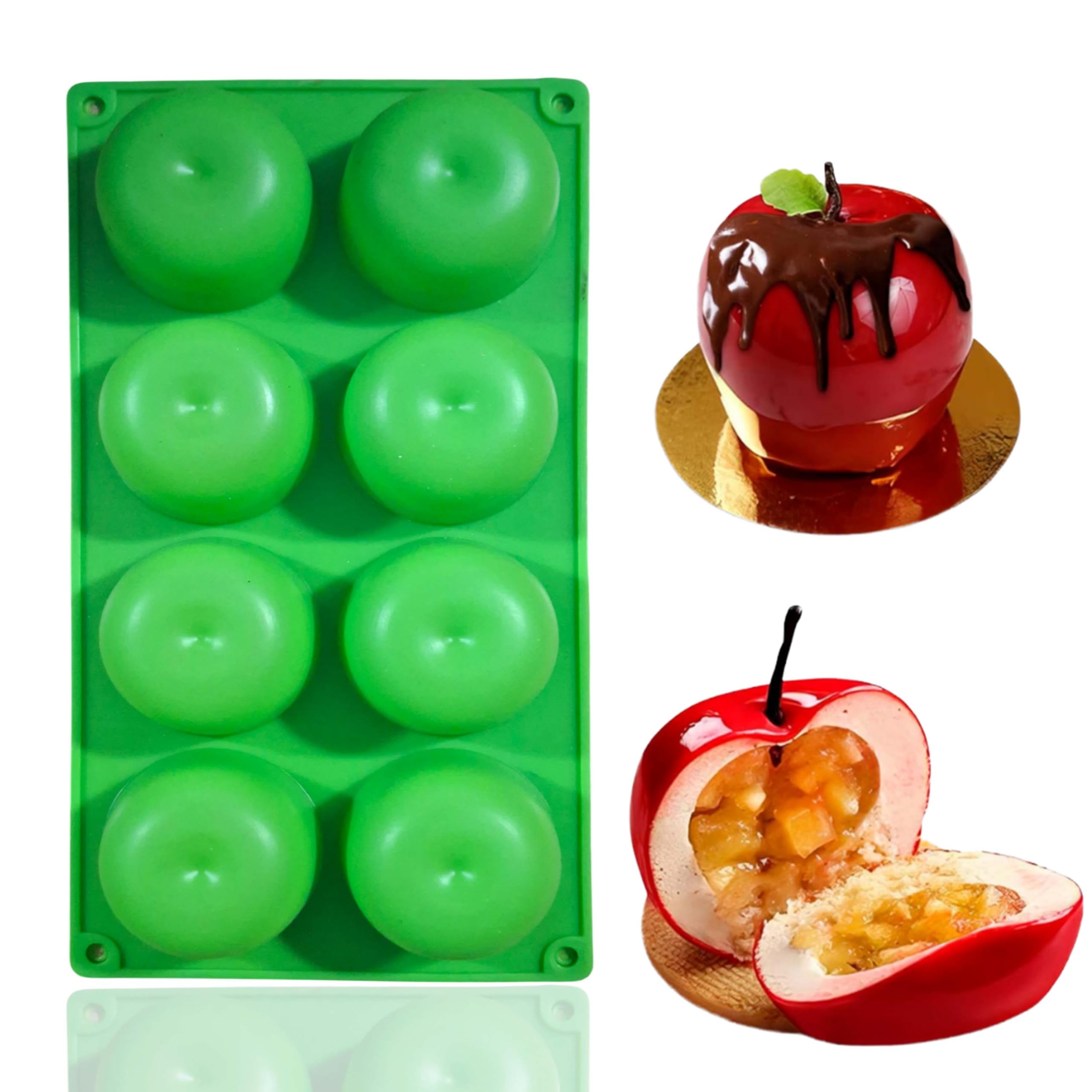 MoldBerry Apple Shape Silicone Mould | 8 Cavity 3D Apple Dessert Mold for Chocolate, Mousse, Jelly, Cake, Ice Cream | Food Grade Non-Stick Baking Mold for Soap, Candle, DIY Desserts-image-49
