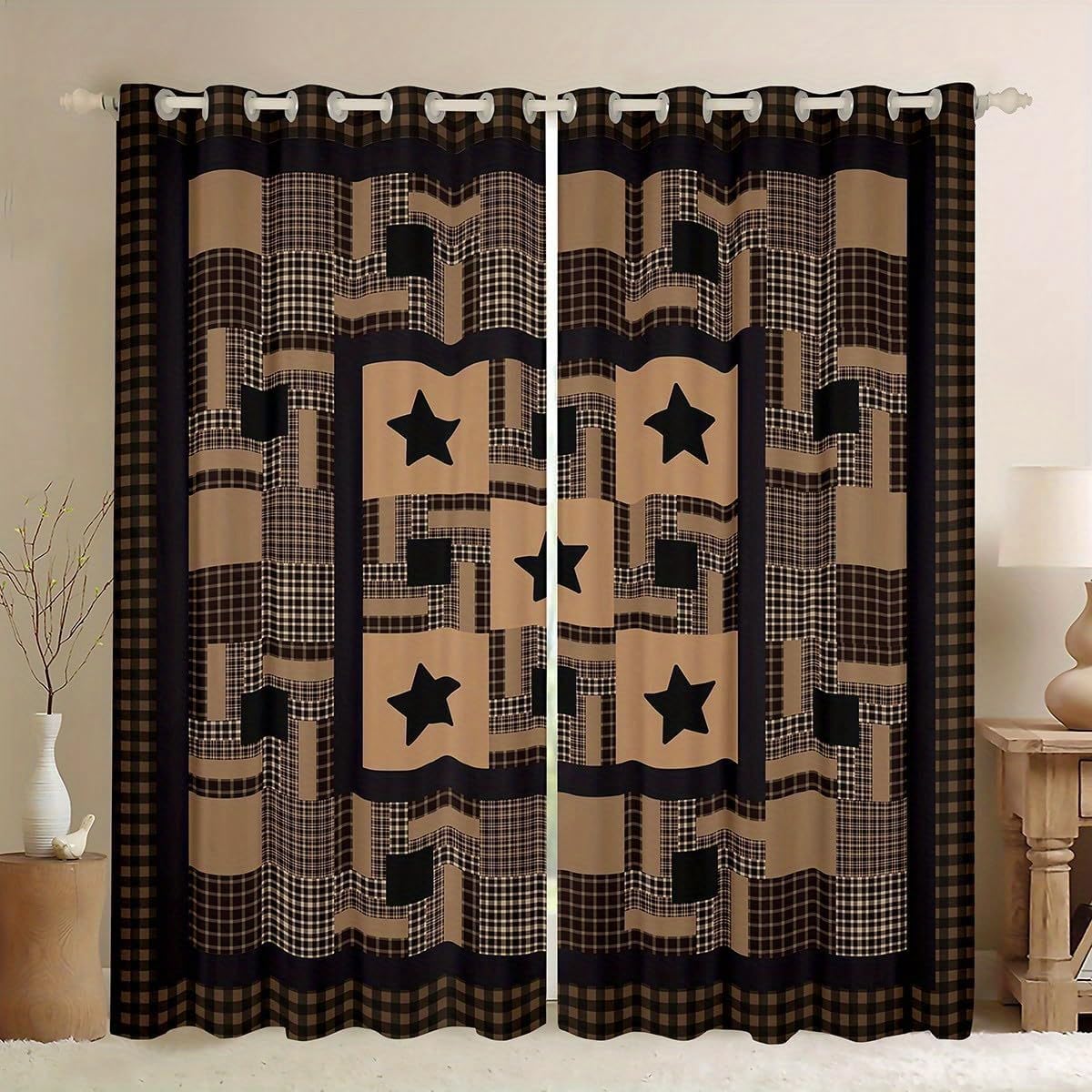 Rideaux occultants à motif étoile de l'Ouest pour salon style chalet rustique 2x 80x130cm