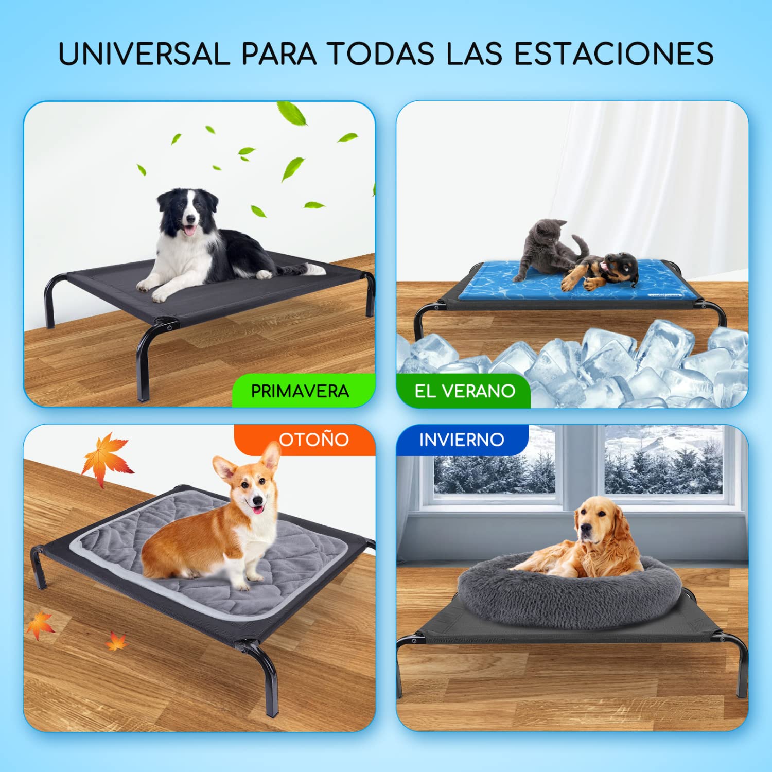 Nobleza Cama Elevada para Perros y Gatos, Transpirable Mascotas Catre Elevado Dormir Relax Interior Exterior, Portatil Camping Perro Cama, Impermeable Textilene y Marco Acero, 68 * 55 * 15cm