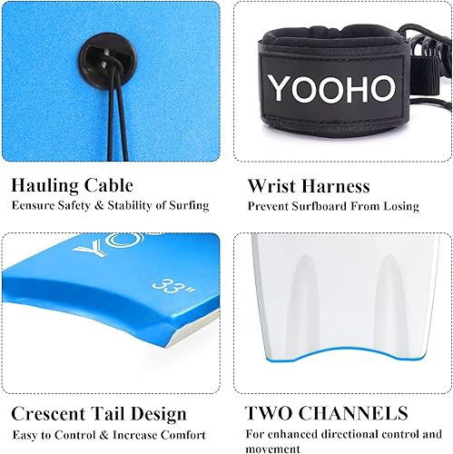 Miniatura 3 de YOOHO Bodyboard de 33 pulgadas 37 pulgadas súper ligero de alta calidad con correa de muñeca enrollada parte inferior antideslizante de HDPE para