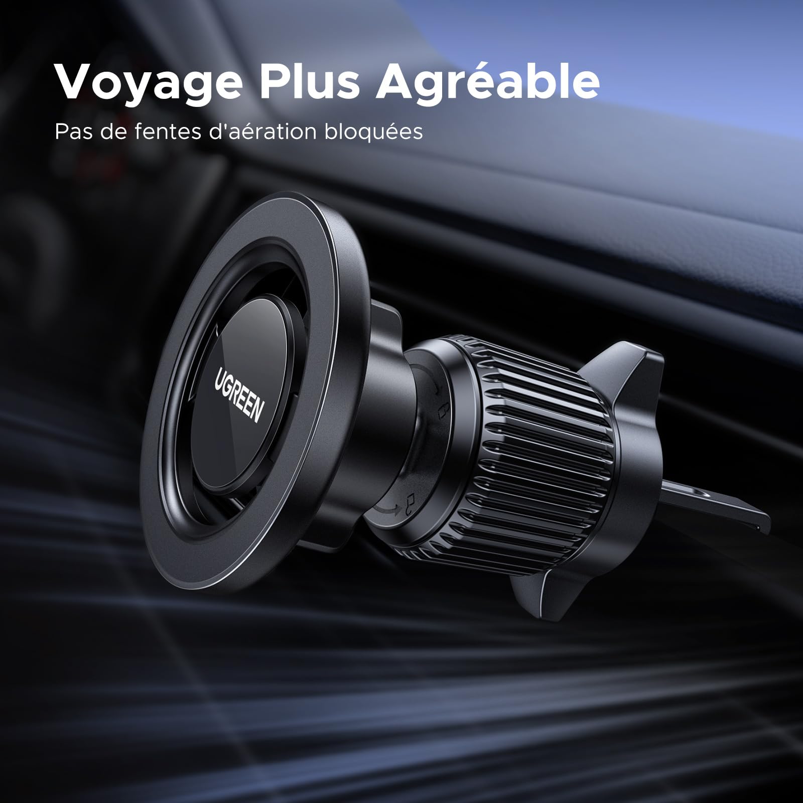 UGREEN Support Téléphone Voiture Magnétique pour MagSafe Porte Smartphone Voiture Rotatif à 360°avec Crochet Magnétique en Métal Compatible avec iPhone 17 Pro Max 16 15 Galaxy S25 S24, Noir