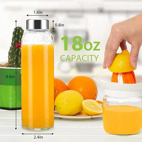 Miniatura 3 de Luxfuel Botellas de vidrio transparente con tapas de 18 onzas, botellas de agua de vidrio reutilizables con tapa de acero inoxidable para jugos,