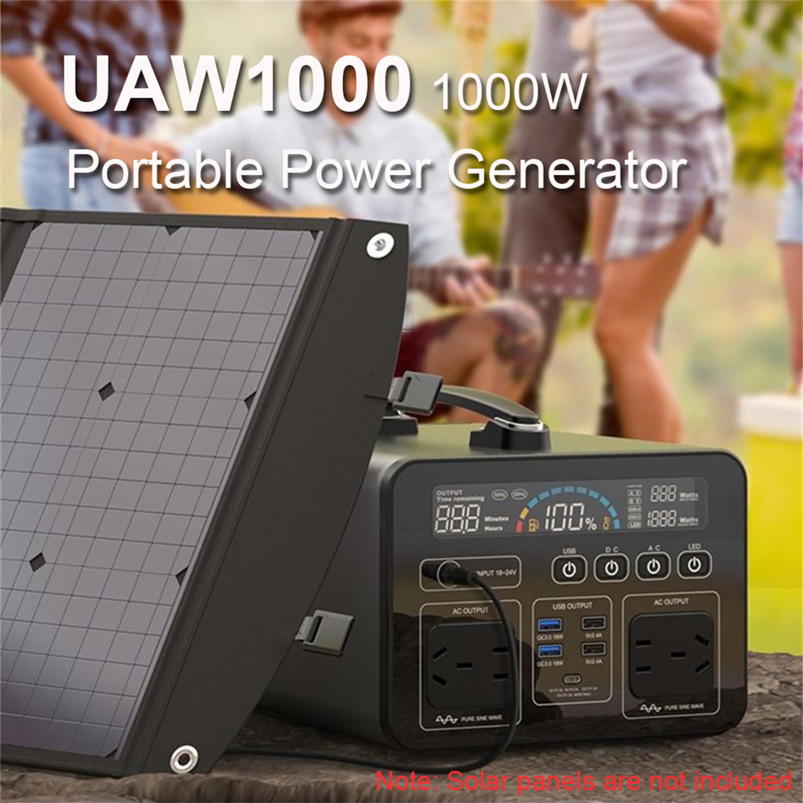 Stazione di Alimentazione Portatile 1038 Wh, con 2 Prese CA a Onda sinusoidale Pura 220 V/1000 W, generatore Solare (Pannello Solare Non Incluso), per Campeggio all'aperto