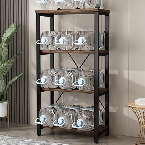 Miniatura 3 de AY-AOYUAN Estantería de 4 niveles, organizador de almacenamiento de estantes de madera maciza, estante de almacenamiento vintage con estantes