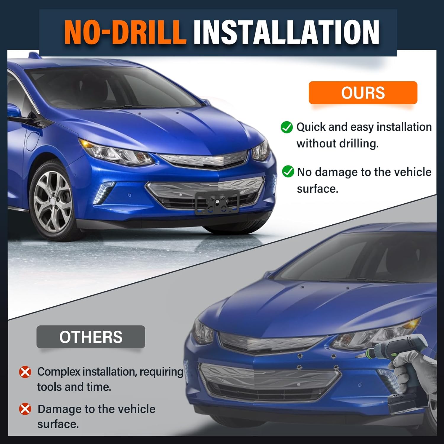 No Drill Anti-Theft Front Bumper License Plate Bracket Mount Kit-Grille Mount Compatible with Chevrolet Corvette Stingray C6 2005-2013,Tow Hook License Plate Frame Holder,Installs in Seconds