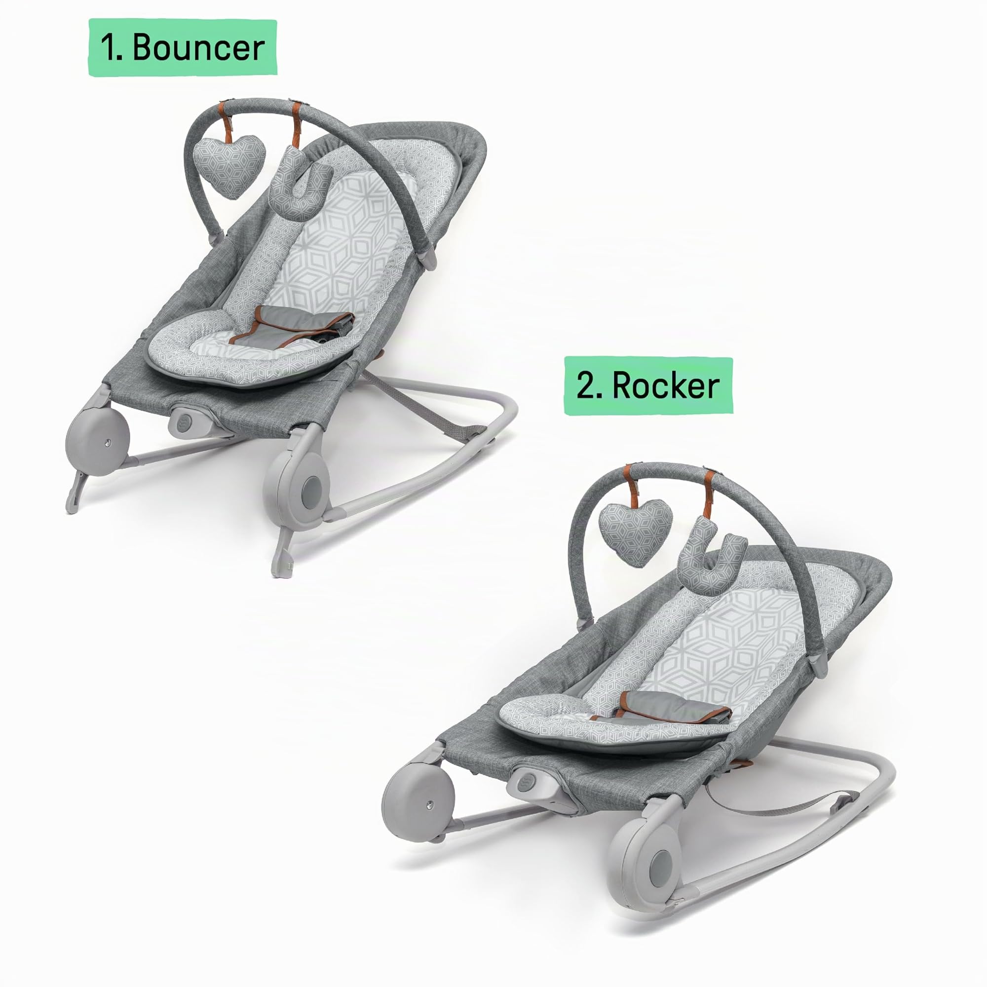 Summer Dúo de hamaca y mecedora 2 en 1, práctica mecedora y hamaca portátil para bebés con juguetes blanditos y vibraciones relajantes