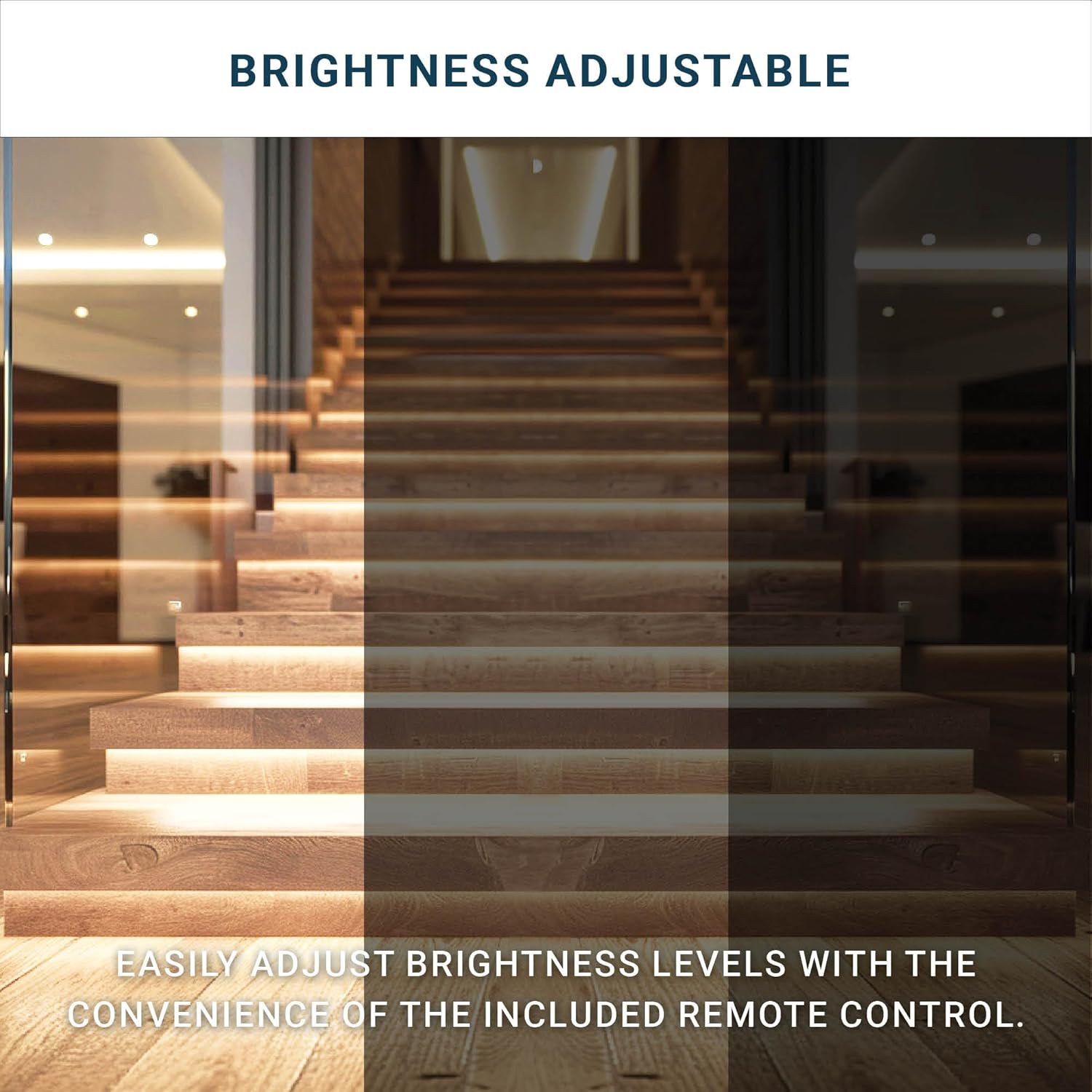 PARMIDA Intelligent Motion Sensor LED Indoor Stair Lighting Kit, RGB & 5CCT Color Selectable, 24" Aluminum Light Bars, Staircase Cascading Style, Remote Control, Dimmable, UL Driver, 100W - 10 Steps