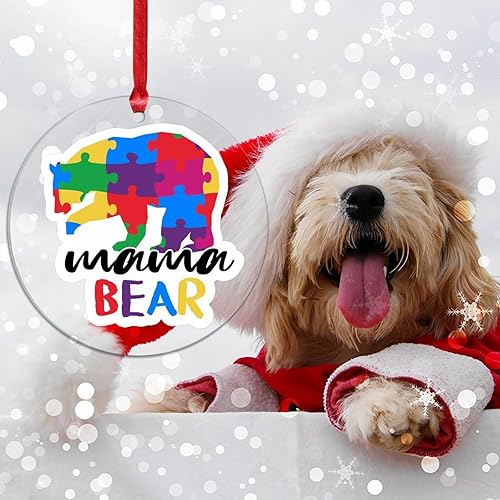 Miniatura 126 de Adorno de Navidad Mama Bear Novedad Acrílico Adornos de Navidad Mama Bear Autismo Rompecabezas Colorido Oso Navidad Colgante Ornamento Puzzle Piezas