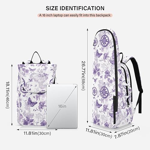 Miniatura 3 de Mochila de tenis para mujer y hombre, transpirable, cráneo morado, mariposa, 2 raquetas, bolsa de gimnasio, bolsa de gimnasio para hombres y