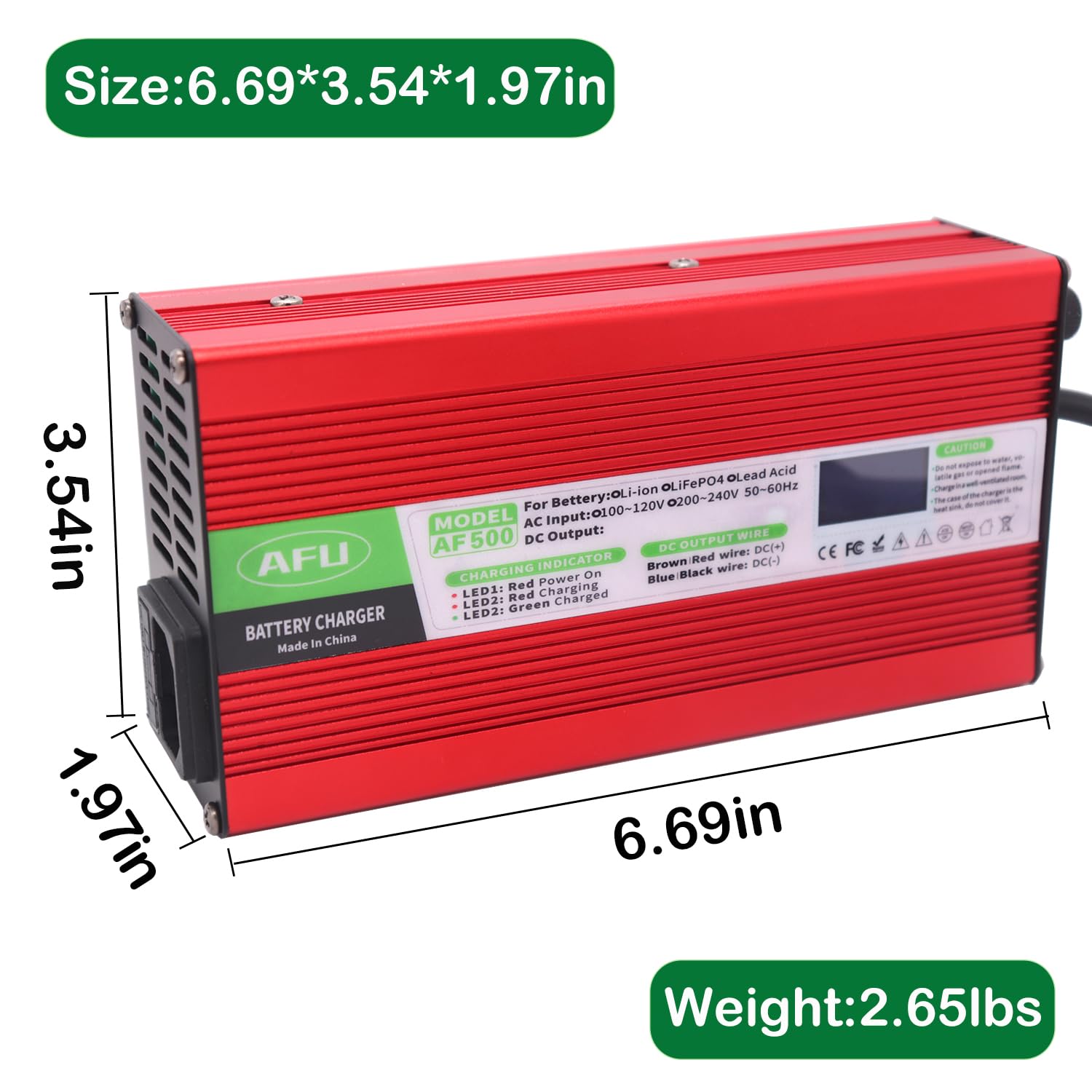 71.4V 5A Charger 60V Li-ion Battery Charger with Cooling Fan Output C13 N+L- Connector Used for 17S 60V Lithium Battery