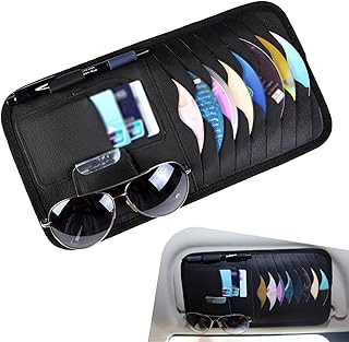Car Sunvisor Organizer, Large Capacity Multi-Pocket CD Card Sunglasses Pen Sorting Storage Bag, Leather Scratch Resistant Protective Portable Storage Accessory, for Most Cars (Black)