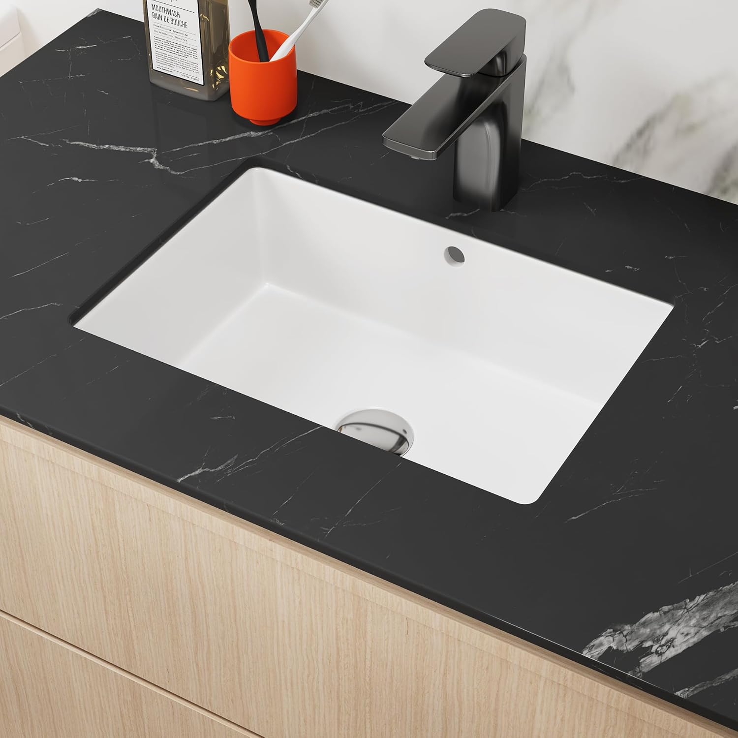 18"X14" Undermount Bathroom Vessel Sink Rectangular White Porcelain Ceramic Modern Vanity Sink Rectangle Art Basin