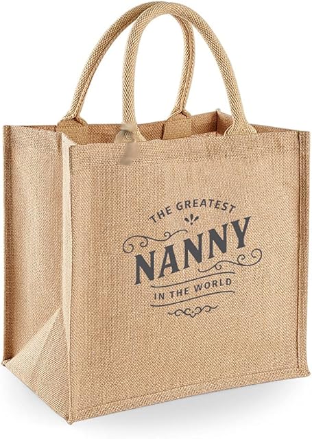 Nanny Gift Bag Natural Jute Tote Shopping Present for Nanny 30cm x 30cm x 19cm
