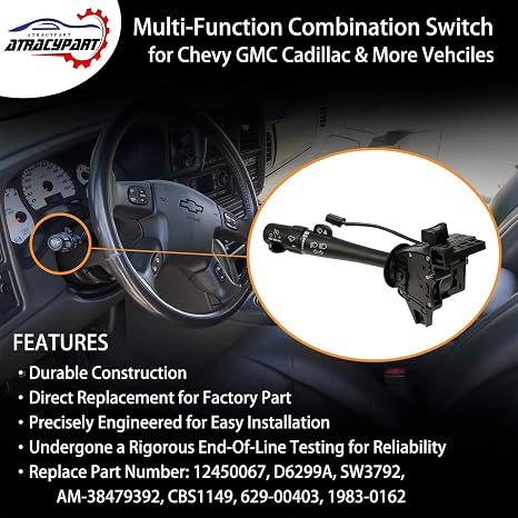 Multifunction Turn Signal Switch,Combination Lever Switch w/Wiper & Headlight Dimmer Control,Fits 2003-2007 Chevy Silverado Tahoe Suburban Avalanche, GMC Sierra Yukon Envoy Buick,Replaces# 12450067