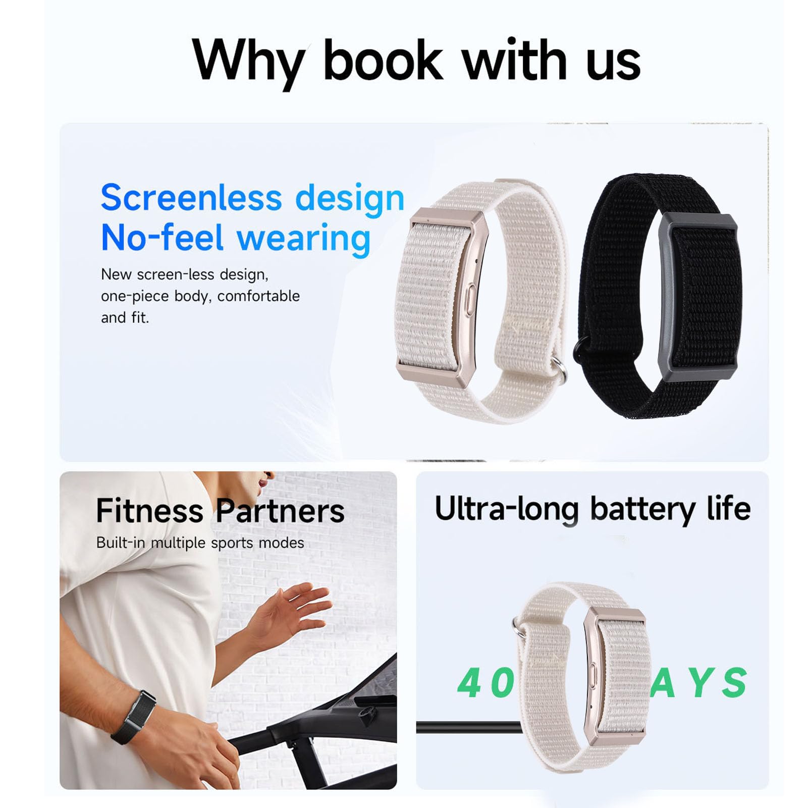 Sxhlseller Smart Bracelet Fitness Tracker avec Surveillance du Sommeil, Fréquence Cardiaque, Température, Bracelet de santé en Nylon Imperméable 1ATM pour Hommes Femmes, Longue Durée de Vie (Black)