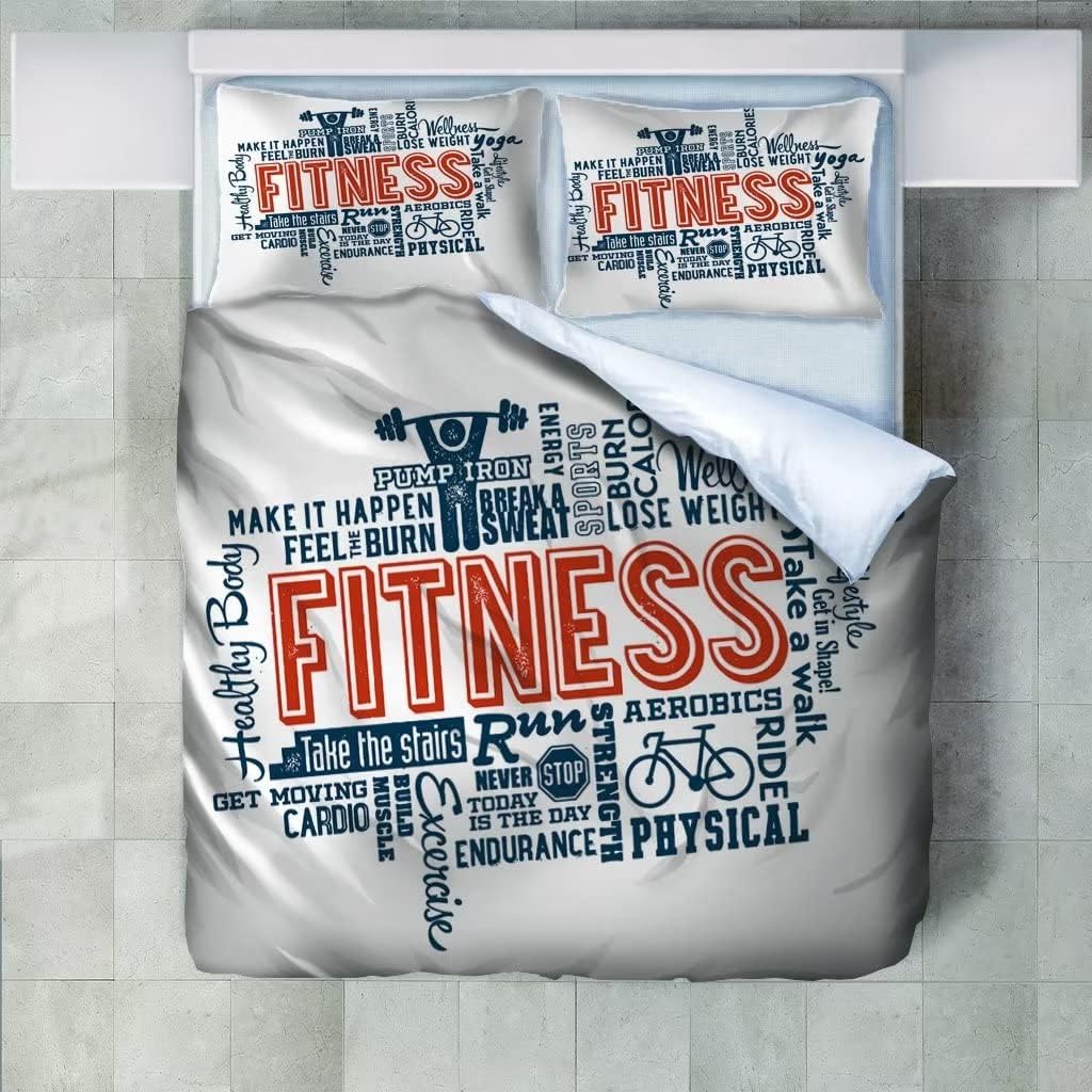 Fitness Twin Duvet Cover Fitness Twin Comforter Cover Kids Duvet Cover with Zipper Closure Breathable Soft Friendly Microfiber Duvet Cover 68"x 90" + 2 Pillow Shams 20"x 26"
