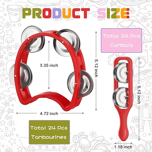 Miniatura 2 de Wettarn Pandereta para niños, 24 campanas de plástico de mano, 24 platillos de colores, juguetes de ritmo de percusión, instrumentos musicales para