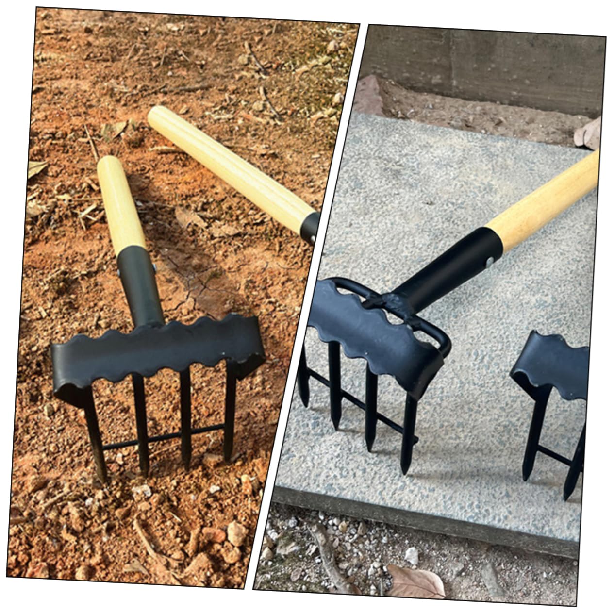 Rastrillo De Jardinería De Mano Hierro Mango De Madera Ideal para Césped