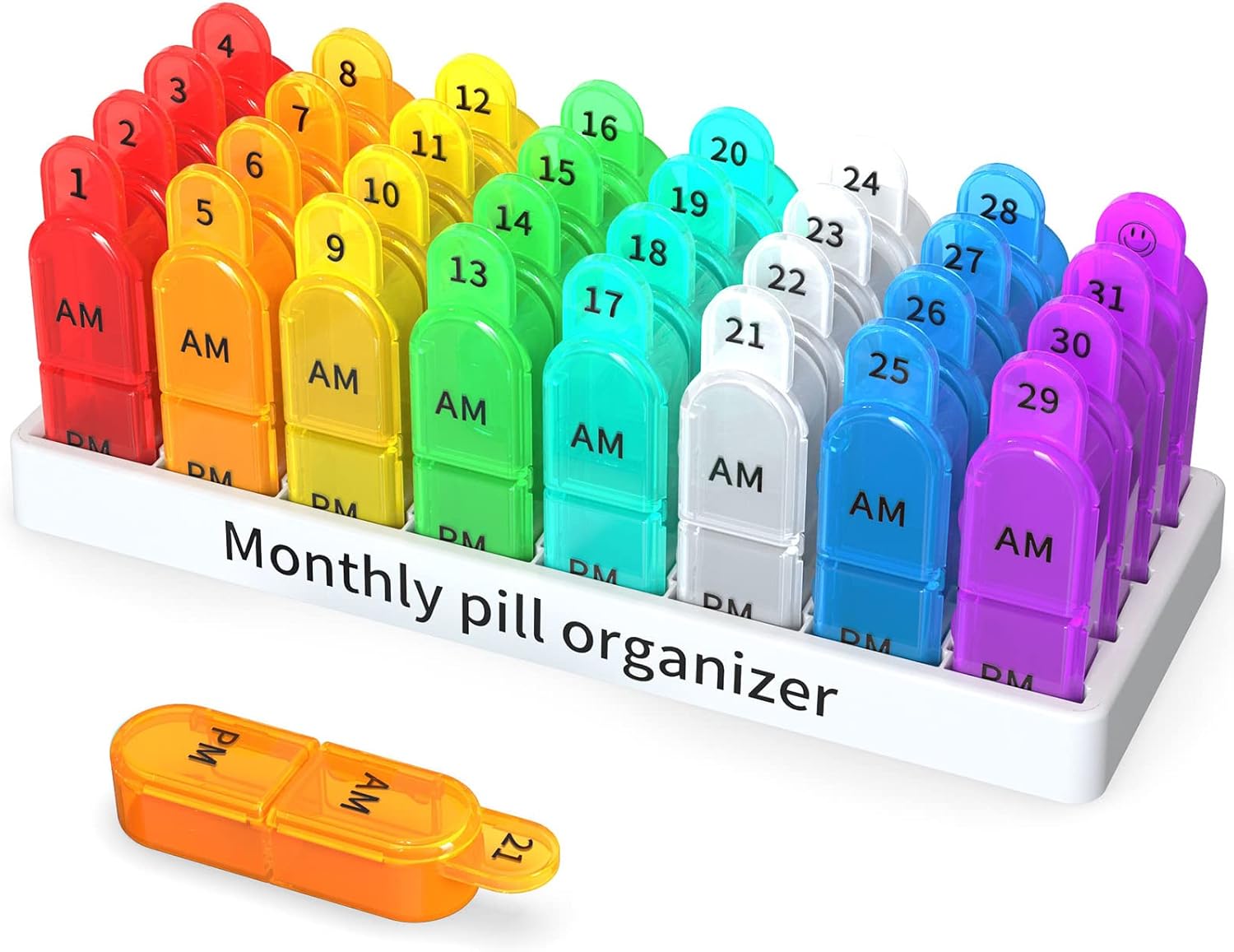 Pill Organizer Monthly 2 Times a Day - AM PM Large One Month Pills Case, BPA-Free 30 Day Pills Box Container Cases, Morning and Night Pill Boxes with Unique Handle Design Hold Vitamin, Medicine