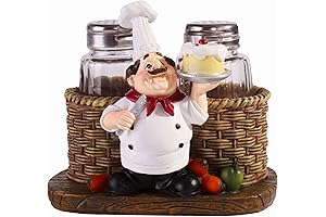 Salt and Pepper Shakers Set,Sitting Chef Decorative Statue Spice Organizer