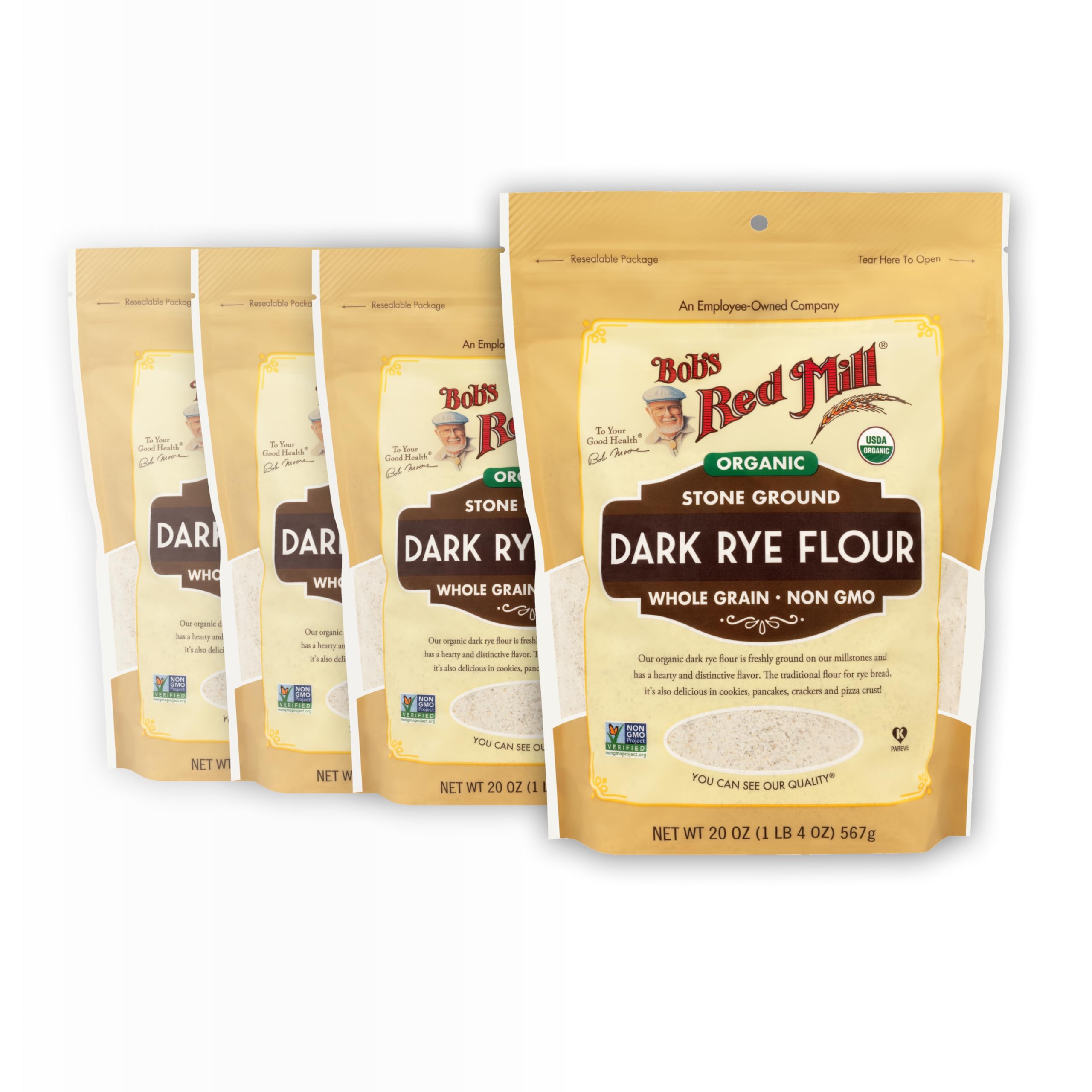 Bob's Red MillOrganic Dark Rye Flour, 20 ounce (Pack of 4)