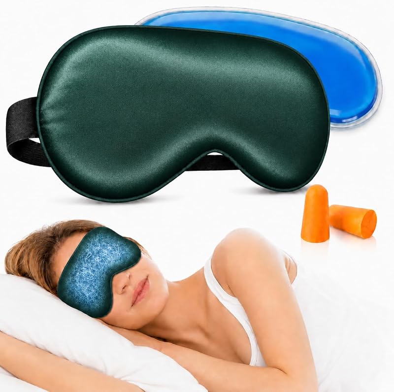 Máscara para dormir Yuningo com superfície de seda de amoreira e bolsa de gel removível