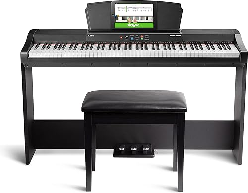 Alesis Recital Grand Bundle - Piano digital de 88 teclas con teclas pesadas de acción de martillo graduado, sonidos de primera calidad, soporte de