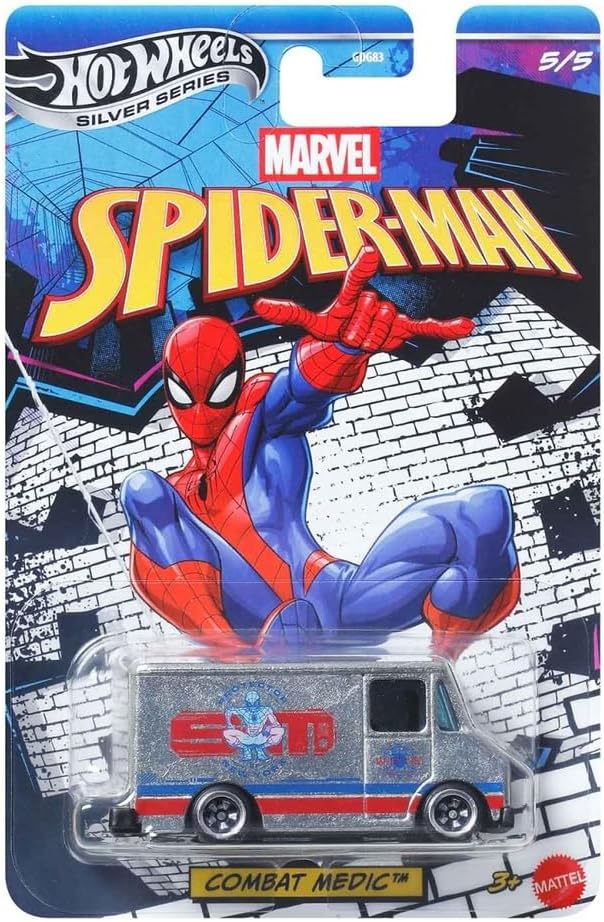 Hot Wheels Silver Series Spider Man Combat Medic [Silver] 5/5, 1:64 Scale Diecast Toy Vehicle