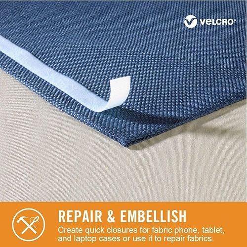 Vista 2 de VELCRO Brand Parte trasera adhesiva para telas, rollo a granel de 10 pies, cinta adhesiva sin coser, tiras cortadas a la longitud, se adhiere Blanco
