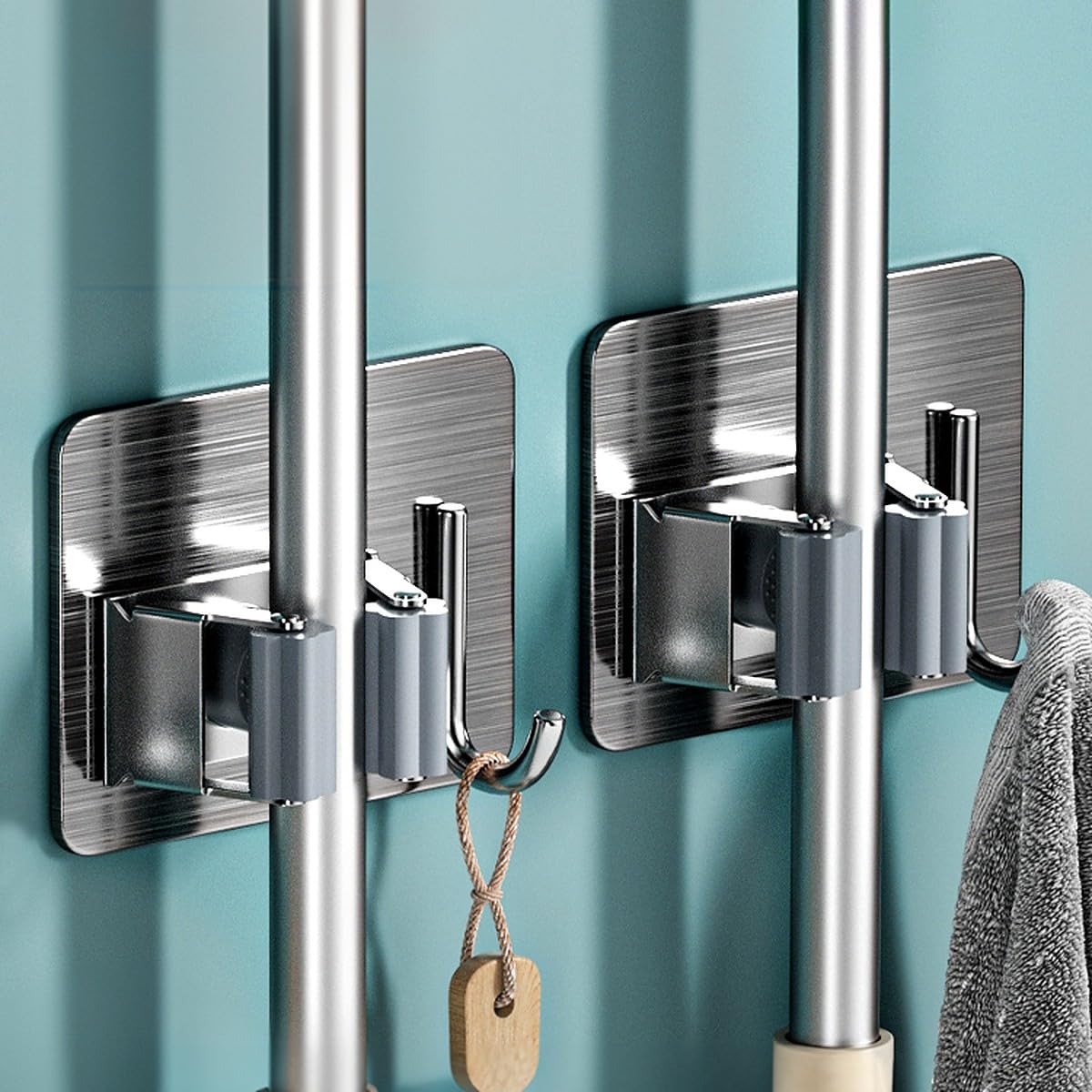 wolpin Mop Holder Hooks with Adhesive Glue (Pack of 2 Pcs) Broom Holder Stainless Steel Wall Waterproof Multicolour for Bathroom & Kitchen, Multipurpose Slots (B0CKPK9M6B) Amazon Price History, Amazon Price Tracker
