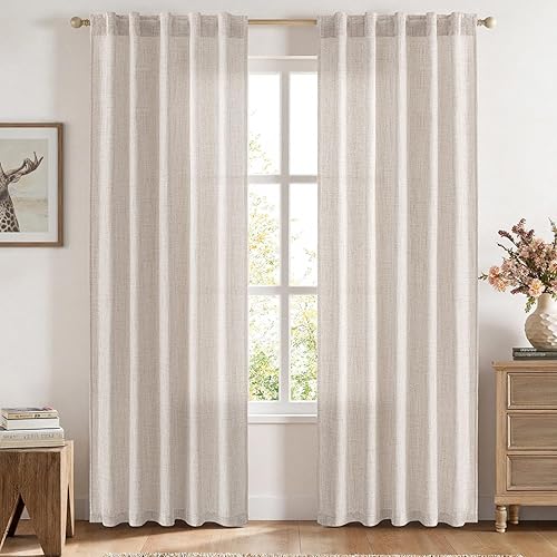 MIULEE Faux Linen Curtains 84 Inch Length 2 Panels Natural Beige Semi Sheer Curtain with Back Tab Rod Pocket, Light Filtering Window Privacy Burlap Drapes for Living Room Bedroom 42W x 84L