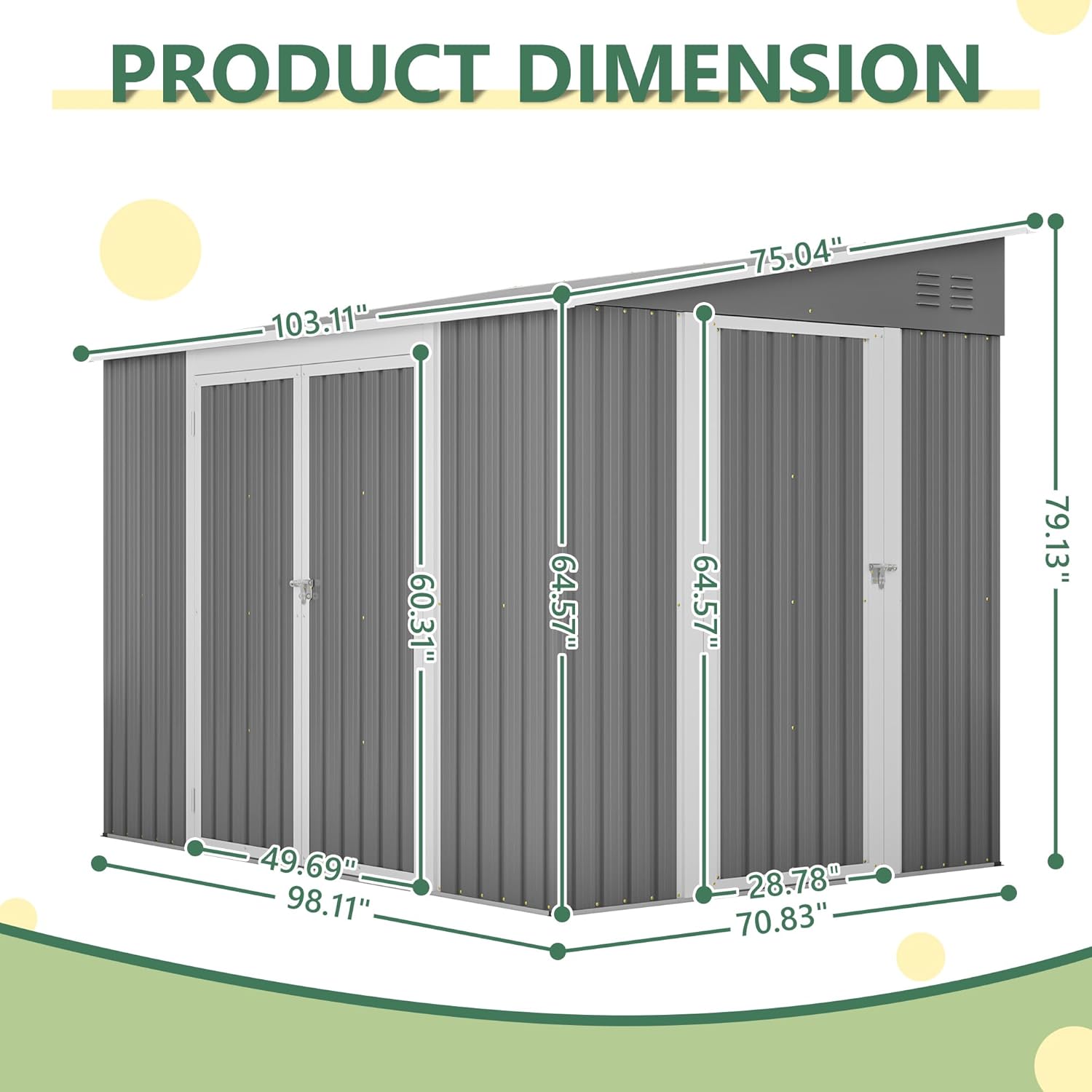 8x6 FT Metal Outdoor Storage Shed with Adjustable Side Door & Lockable Double Doors, Aluminum Frame, Waterproof Tool Shed with Floor Frame, Durable Garden Storage for Backyard & Patio