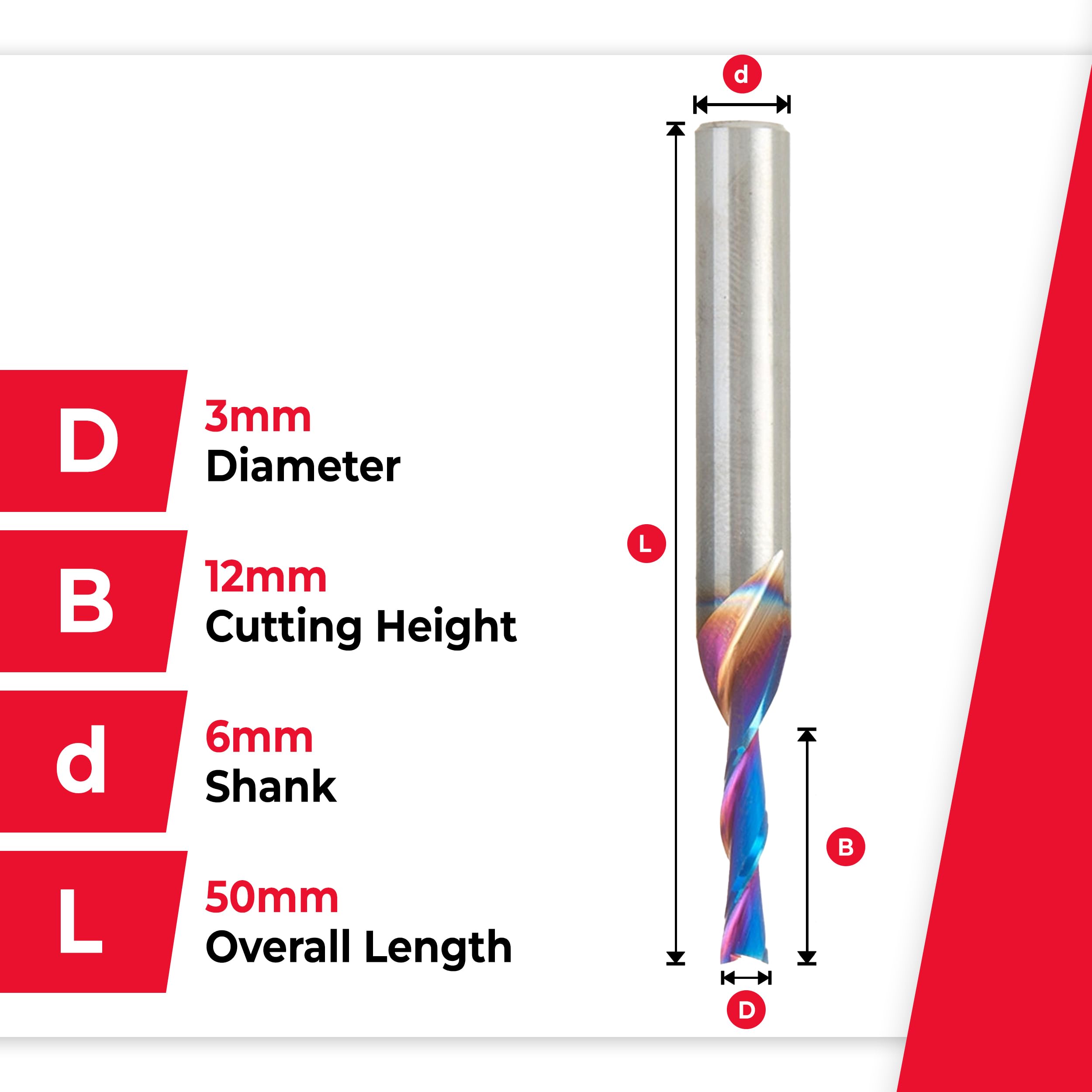 Amana Tool Spektra Extreme 48214-K - Fresa elicoidale in metallo duro, diametro 3 mm x 12 mm CH x 6 mm, lunghezza 50 mm
