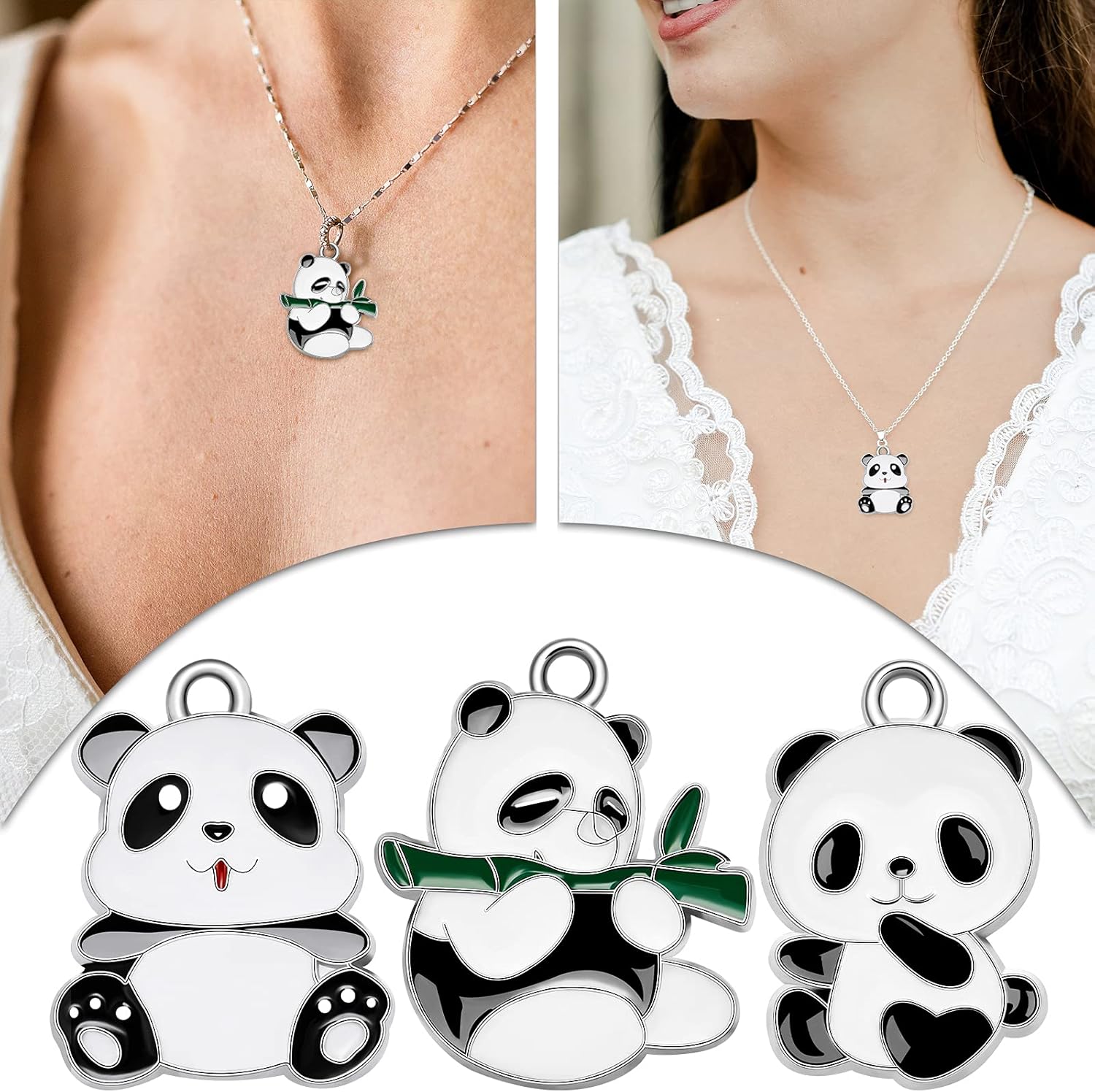 Hicarer 15 Pieces Panda Charm Metal Animal Pendant Panda Decorative Charm 30 x 20 mm Alloy Enamel Black and White Cute Beads for Jewelry Making, 3 Styles - Image 7