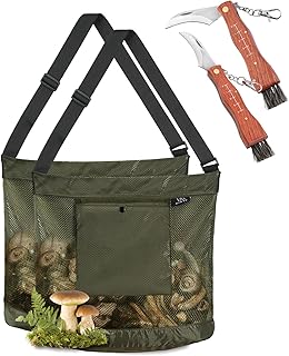 Mushroom Foraging Kit - 2 Pack Black & Green Foraging Bag with Mesh Material, Adjustable Strap, Smartphone Pocket - Ideal for Nature Lovers, Outdoor Enthusiasts, Students & Hobbyists