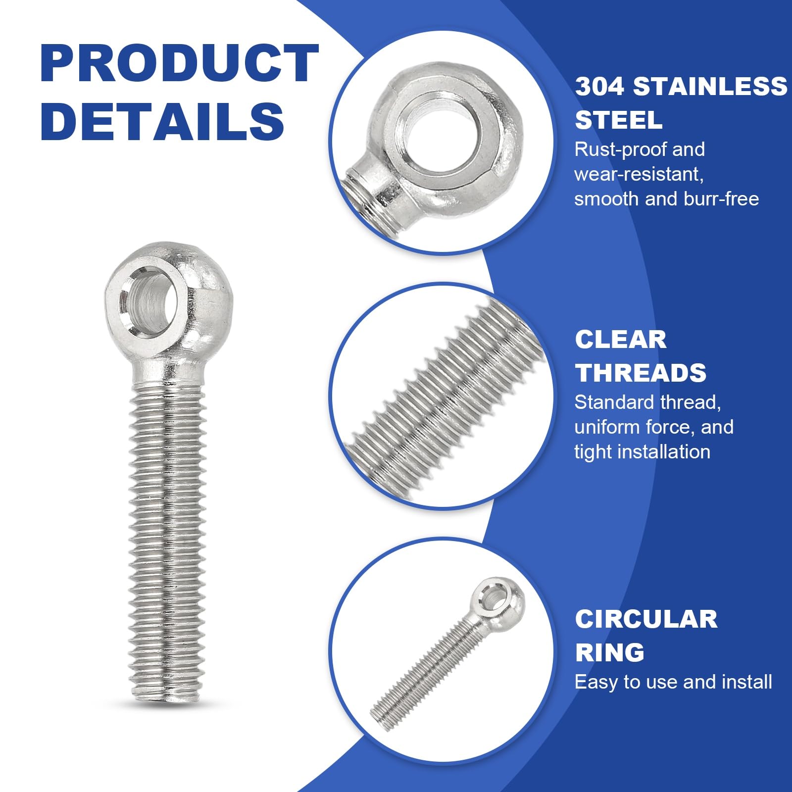 PATIKIL M8x45mm Lifting Shoulder Eye Bolts - Image 3