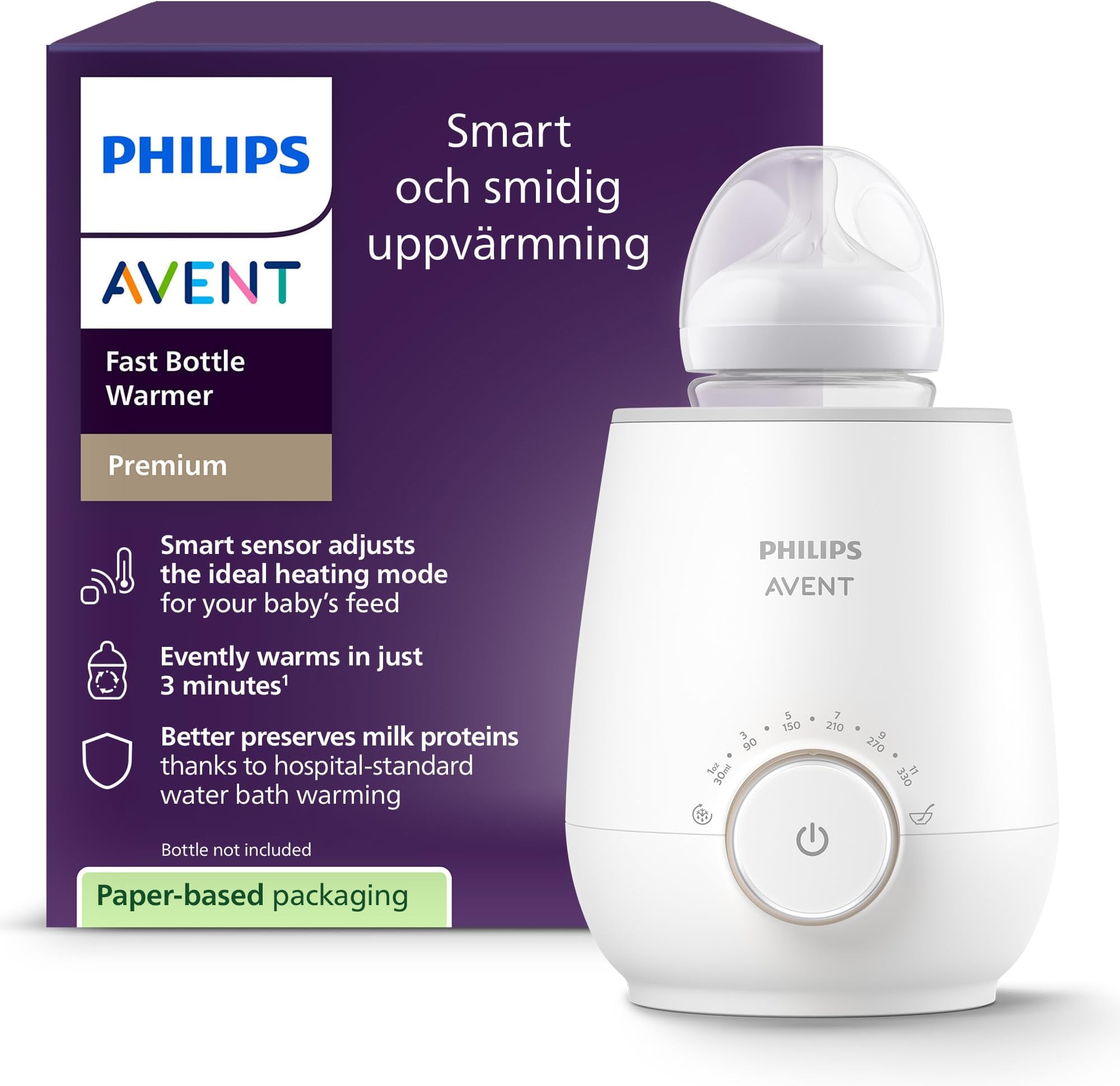 Philips Avent Premium Quick Bottle Warmer with Intelligent Temperature Control, Water Bath Technology, Automatic Shut-Off Model SCF358/00