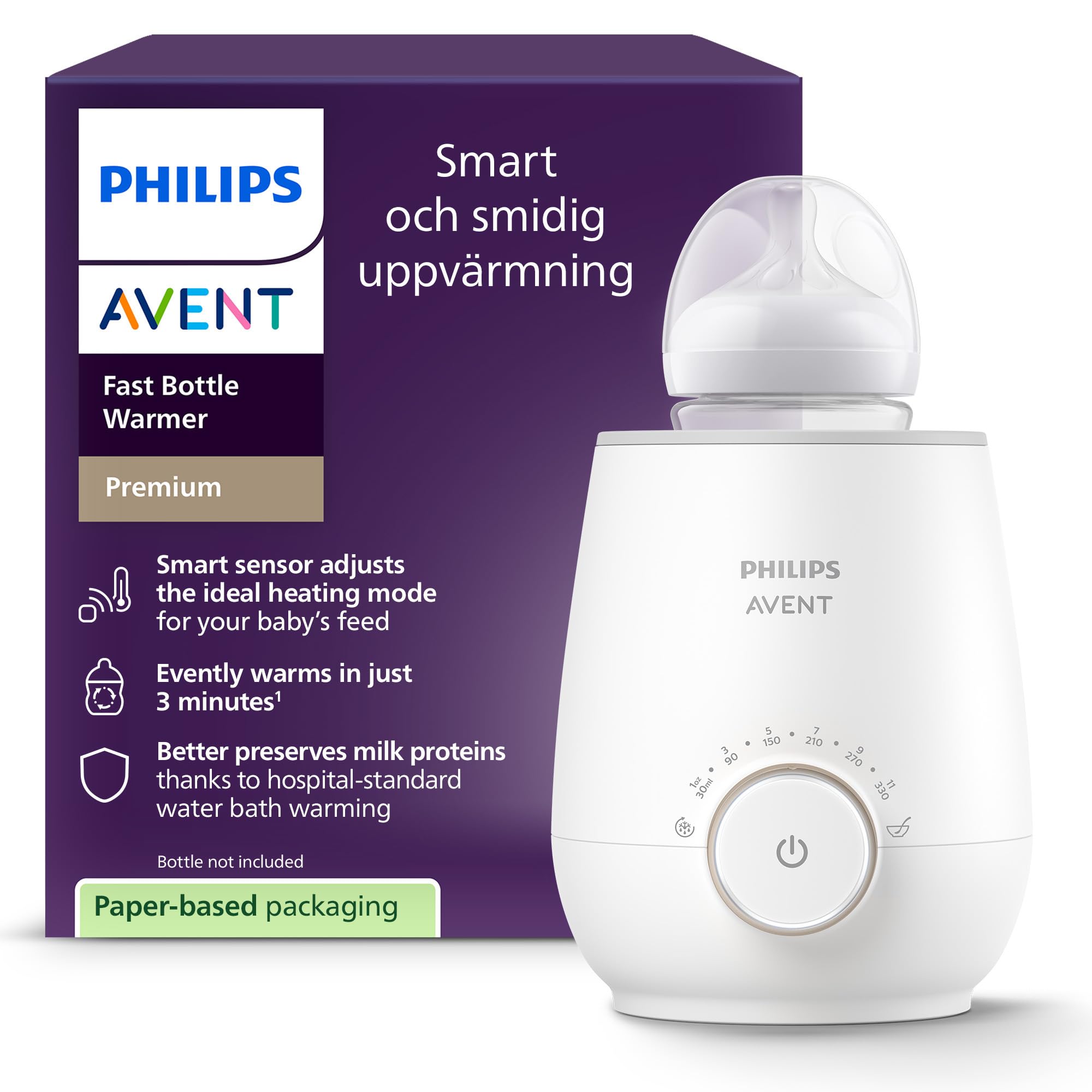 Philips Avent Premium Quick Bottle Warmer with Intelligent Temperature Control, Water Bath Technology, Automatic Shut-Off Model SCF358/00